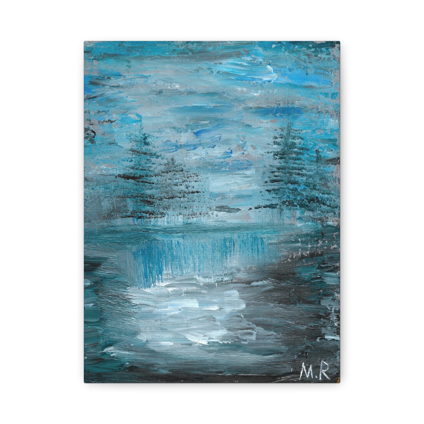 Liminal Blue Landscape Canvas – Abstract Forest Waterfall Wall Art