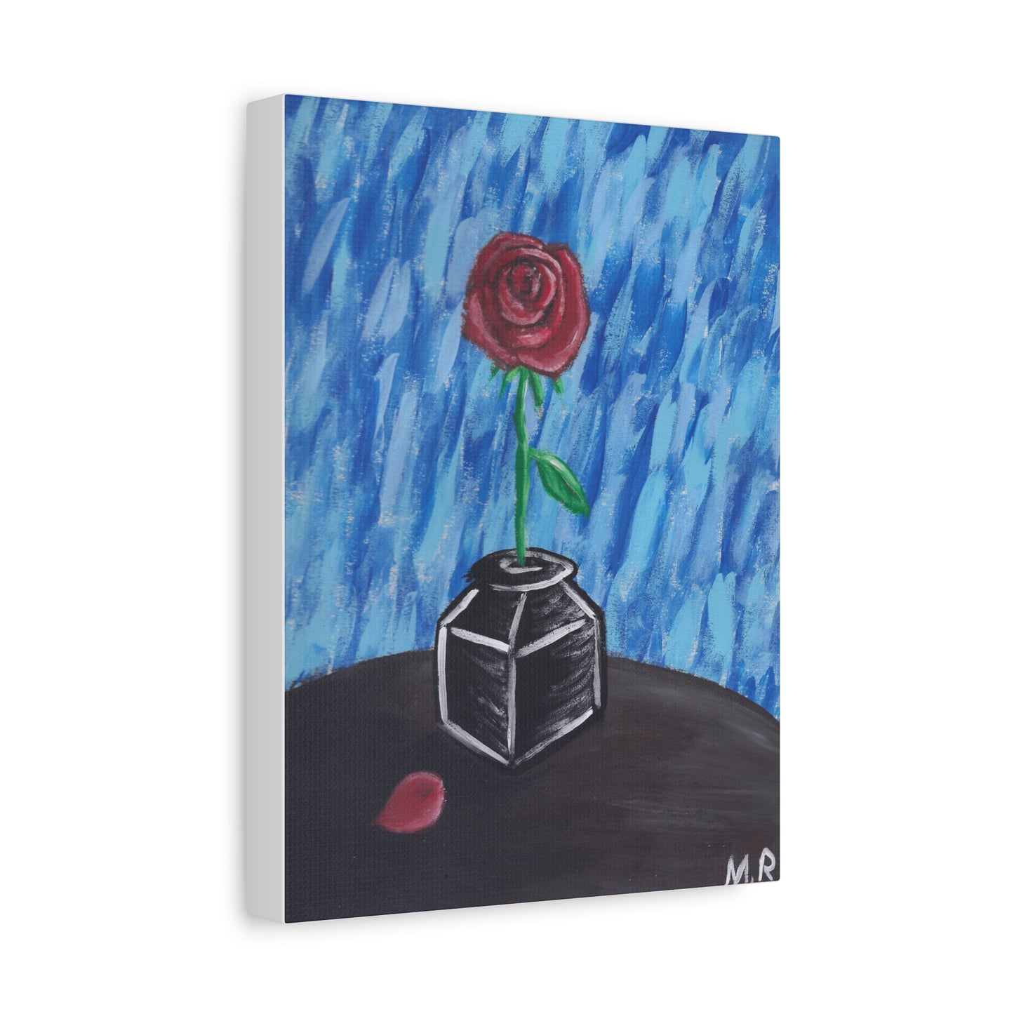 Rainy Rose Canvas Wall Art — Single Red Rose Painting