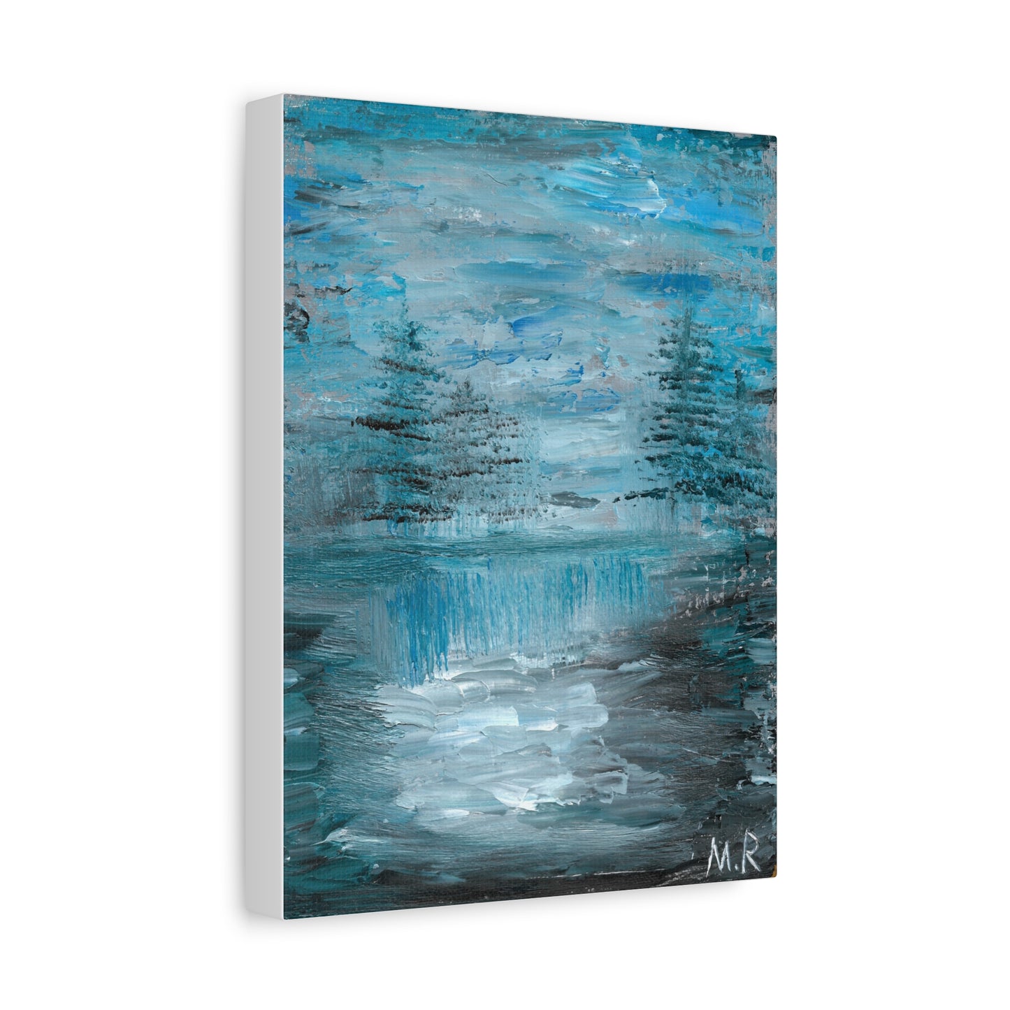 Liminal Blue Landscape Canvas – Abstract Forest Waterfall Wall Art