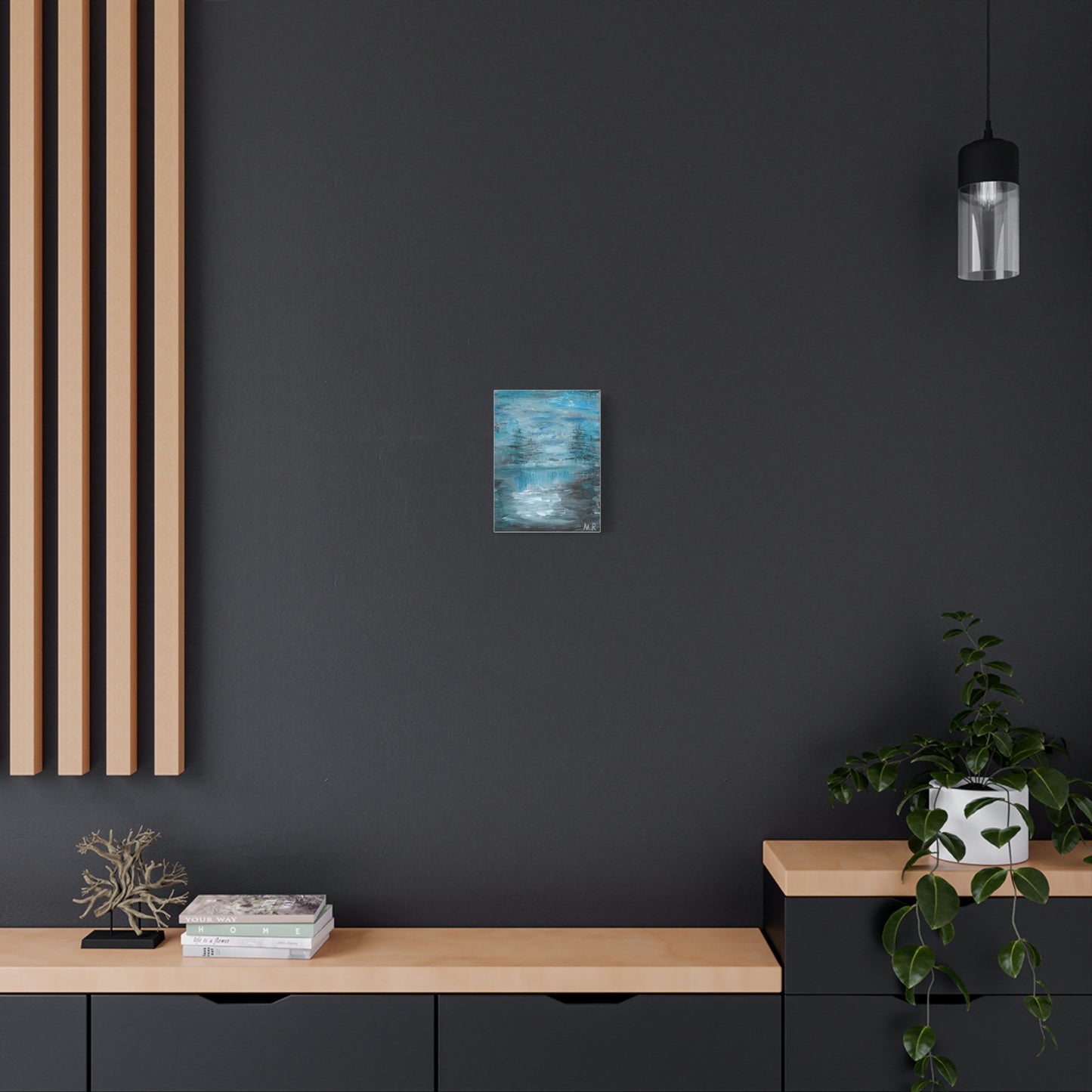 Liminal Blue Landscape Canvas – Abstract Forest Waterfall Wall Art