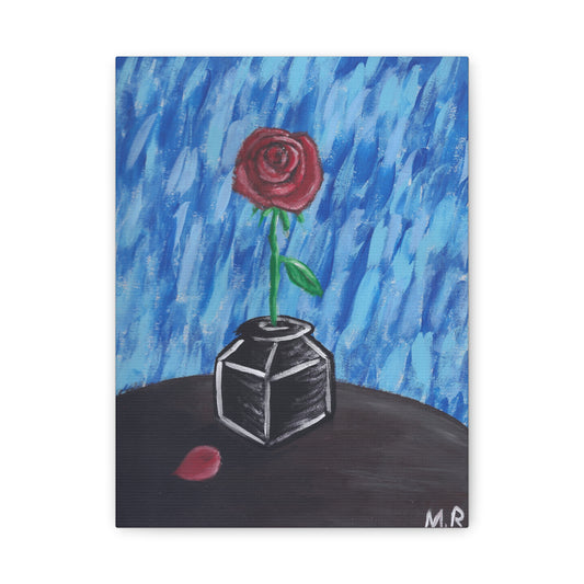 Rainy Rose Canvas Wall Art — Single Red Rose Painting