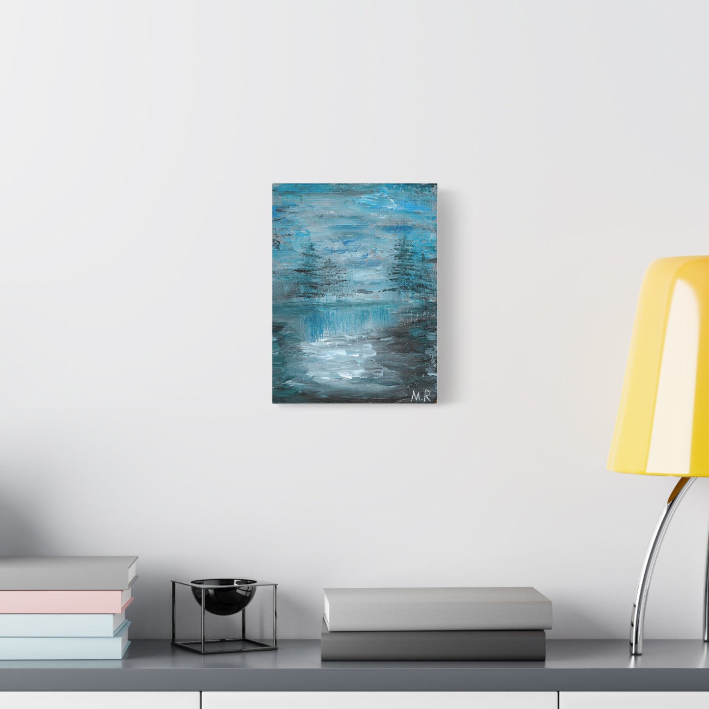 Liminal Blue Landscape Canvas – Abstract Forest Waterfall Wall Art